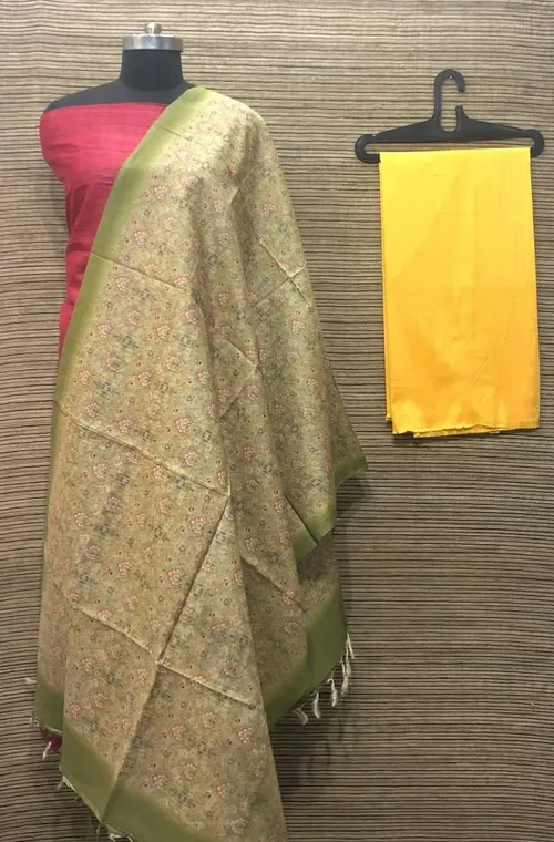 Elegant Ghicha Tussar Silk Plain Suit Material – Handwoven Natural Texture
